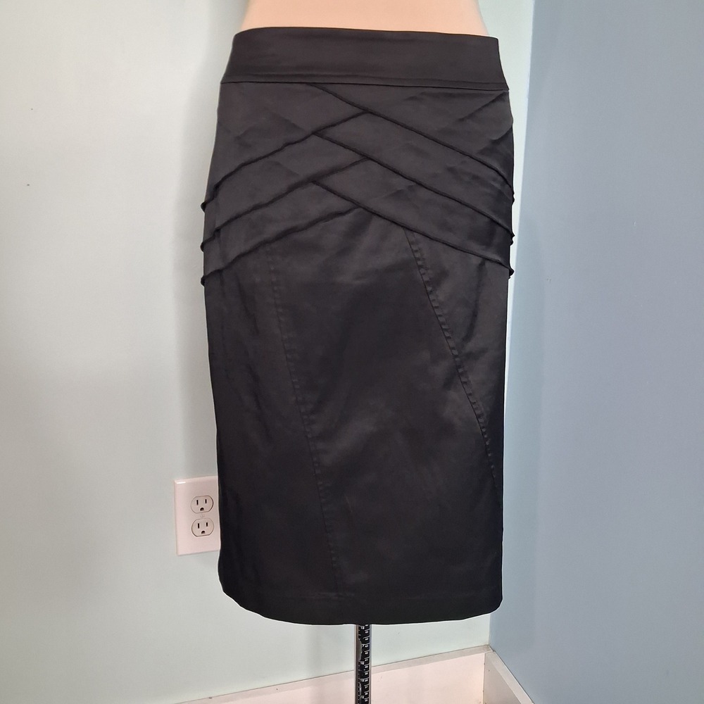 Clara Sun Woo Black Layered Pleat Pencil Skirt Size L Cotton Blend Knee Length